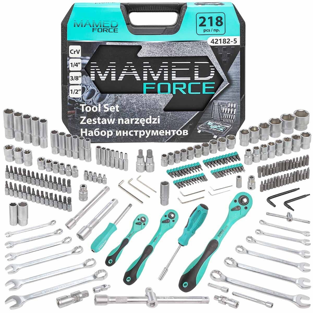 Набор инструментов 218пр. 1/4'', 3/8'', 1/2''(6гр.) MAMEDFORCE MF-42182-5