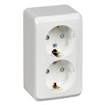 Schneider Electric ЭТЮД Белый Розетка 2-местная открытая установка с заземляющими контактами со шторками PA16-008B