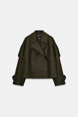 ZARA КОРОТКИЙ ТРЕНЧ ZW COLLECTION, ТЕМНЫЙ ХАКИ