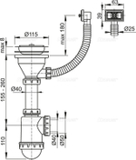 Сифон для мойки Alcadrain с нержавеющей решеткой (A447 -DN50/40)