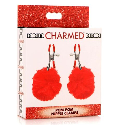 Красные зажимы на соски с помпонами Pom Pom (Цвет: красный)