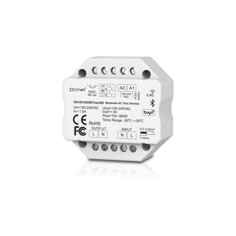 Диммер-таблетка Triac,  управление через  BT+RF+Push,  питание 230В,  1-но канальный,  максимальная мощность LED 200Вт   Артикул: DN18316DIMTriac200