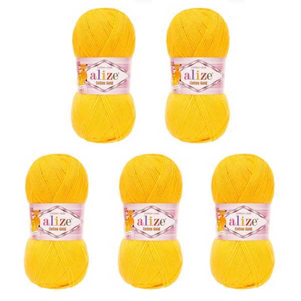 Пряжа Alize (Ализе) Cotton Gold / уп.5 мот. по 100 г, 330м, 216 темно-желтый A