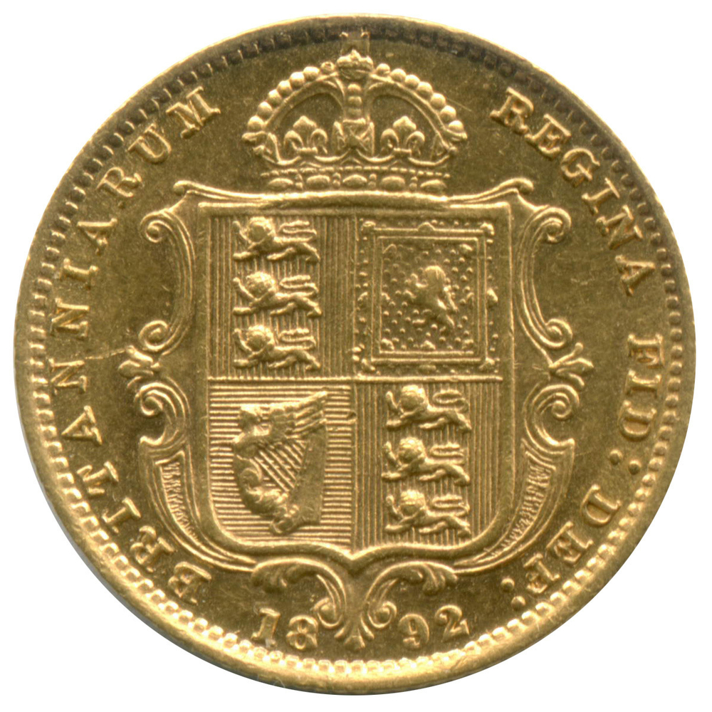 1/2 соверена. Великобритания (Виктория). 1892 г. Золото. XF-AU