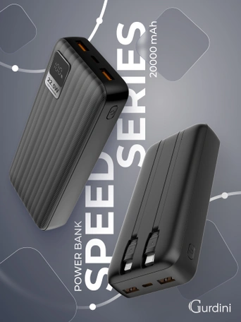 Дополнительный аккумулятор Gurdini Speed Series PD+LCD+Cable (L/C) 22.5W GPDS-02B 20000 mAh Черный