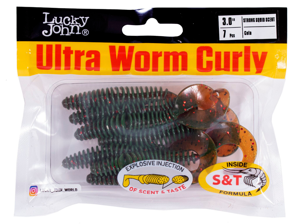 Твистеры съедоб. искусст. LJ Pro Series ULTRAWORM CURLY 3,0in (07.62)/PA16 7шт.