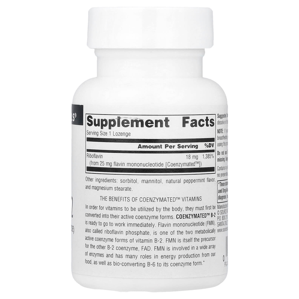 Source Naturals, Coenzymated™, витамин B2, 60 пастилок (18 мг в 1 пастилке)