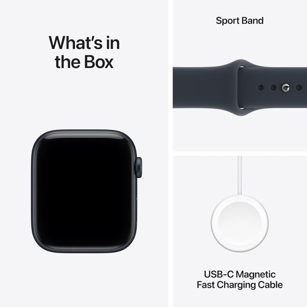 Умные часы Apple Watch SE 3 44 мм из алюминия цвета «тёмная ночь», спортивный ремешок цвета «тёмно-синий» (S/M)