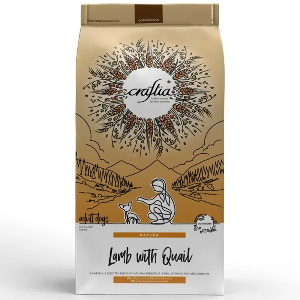 Сухой корм CRAFTIA NATURA для взрослых собак миниатюрных и мелких пород из ягненка с перепелкой