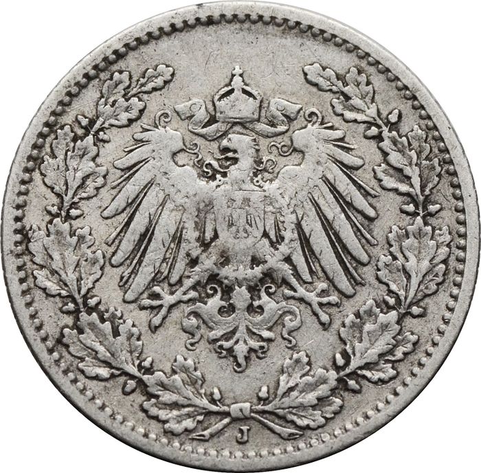 1/2 марки 1905 Германская империя "J" VF