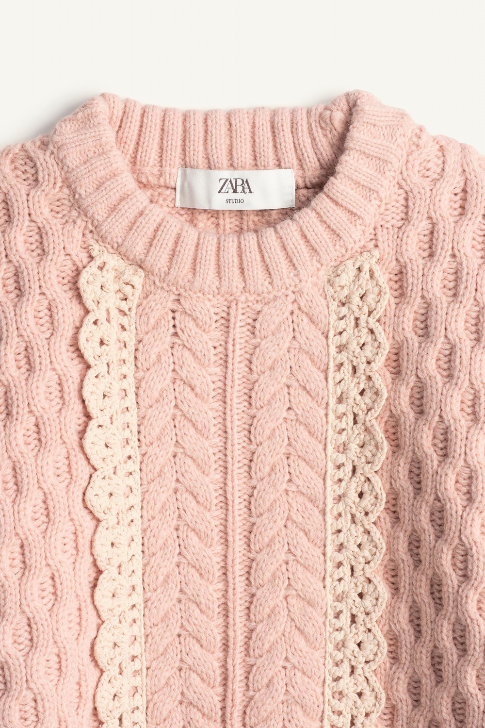 ZARA СВИТЕР С КРУЖЕВОМ - LIMITED EDITION, ПАСТЕЛЬНО-РОЗОВЫЙ