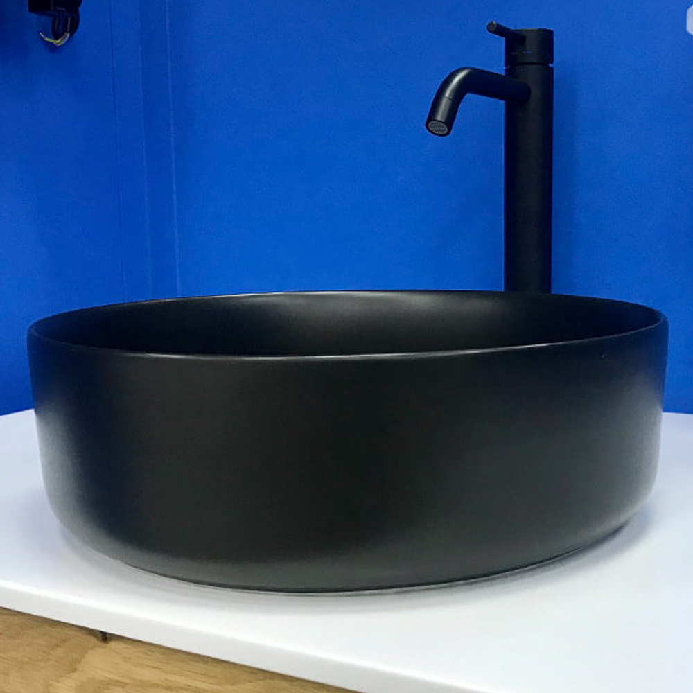 Раковина накладная AVS Art Basin 35, 5x35, 5 черная с донным клапаном 801-0201-d36MB+Д/К