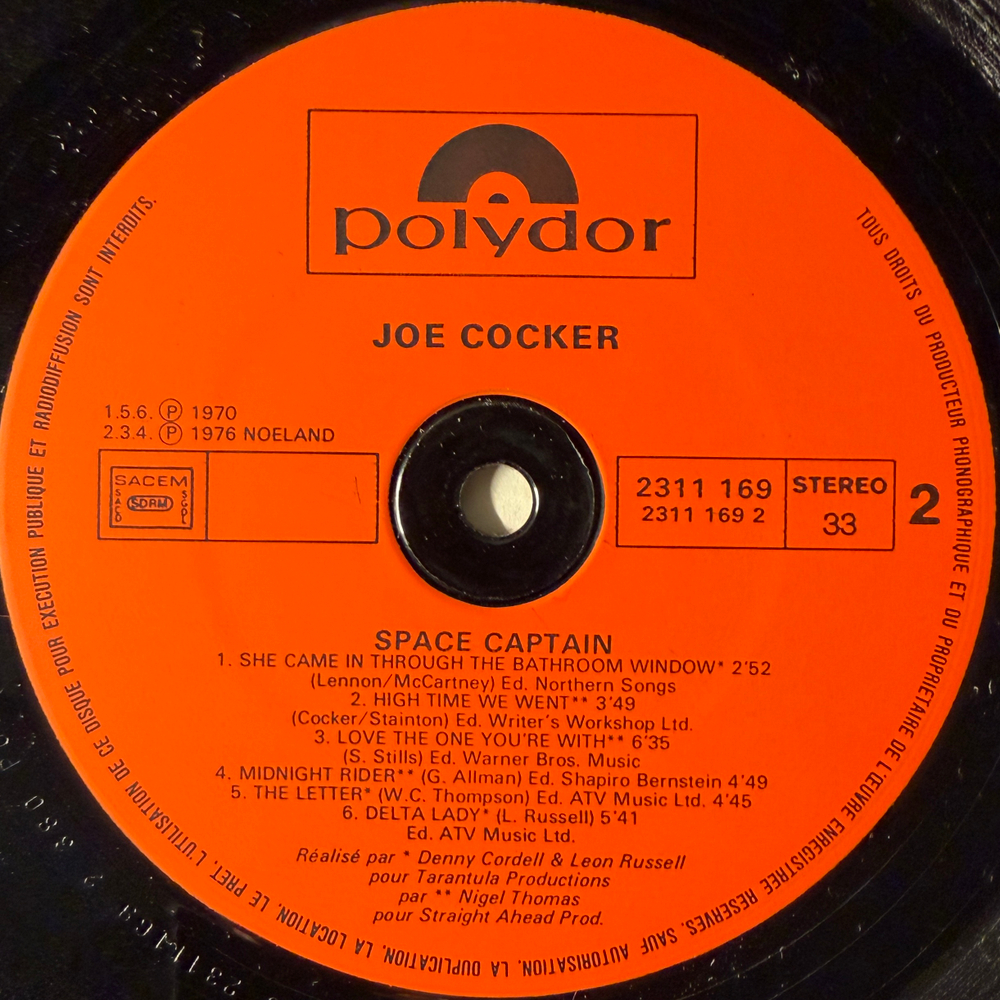 Joe Cocker ‎– Space Captain - Joe Cocker Enregistré En Public (Франция 1982г.)