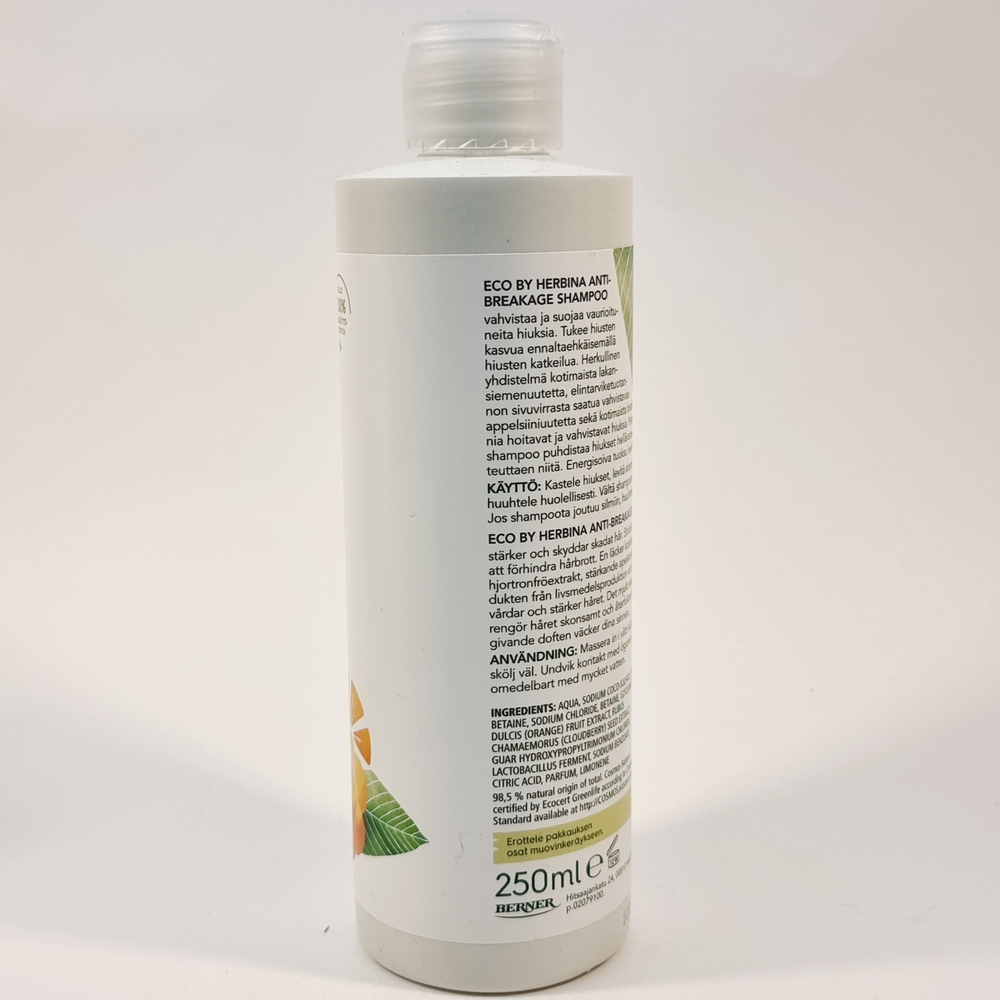 Шампунь против ломкости волос Herbina Eco By Golden Berry, с экстрактами морошки и апельсина, 250 мл (из Финляндии)