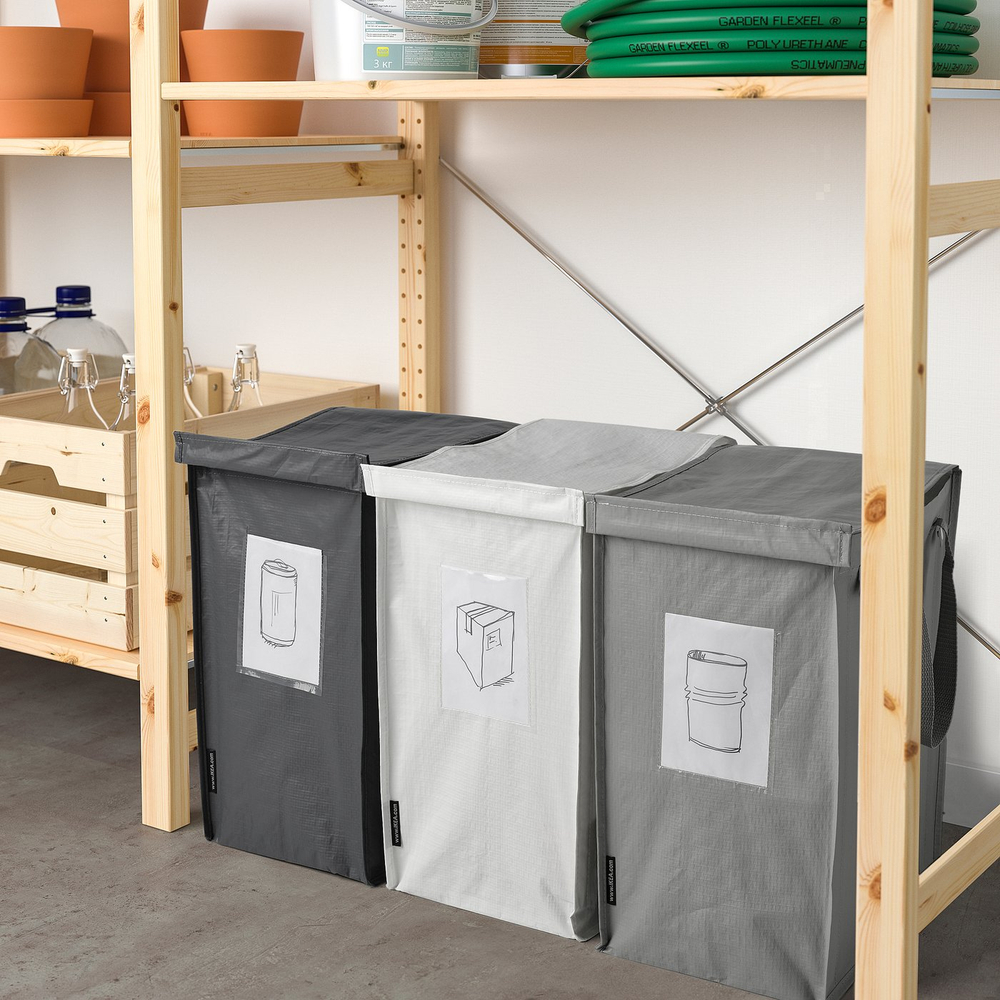 IKEA DIMPA  (ИКЕА ДИМПА)  -  Сумка для сортировки отходов - белый/тёмно-серый/светло-серый 22х35х45 см/35 л