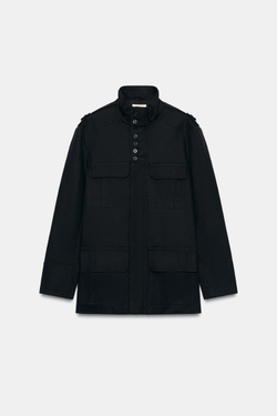 ZARA КУРТКА ИЗ 100% ХЛОПКА С КАРМАНАМИ И ХЛЯСТИКАМИ, ЧЕРНЫЙ