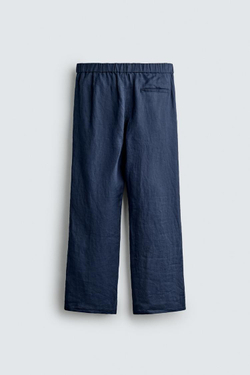 ZARA ЛЬНЯНЫЕ БРЮКИ REGULAR FIT, МОРСКОЙ СИНИЙ
