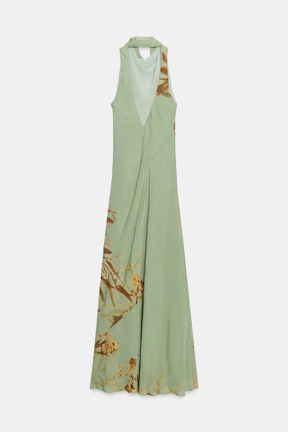 ZARA ДЛИННОЕ ПЛАТЬЕ С ПРИНТОМ — ZW COLLECTION, МЯГКИЙ ЗЕЛЕНЫЙ
