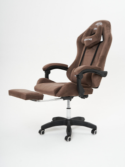 Игровое кресло KRESLO COMFORT DOMTWO, велюровое, с подлокотниками и поясничным упором, цвет:коричневый