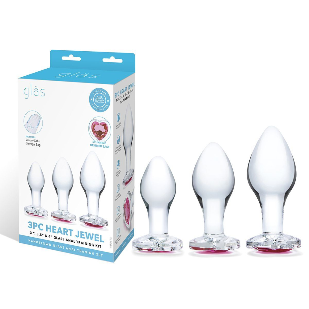 Набор из 3 стеклянных анальных пробок Heart Jewel Plug Set (Цвет: прозрачный)