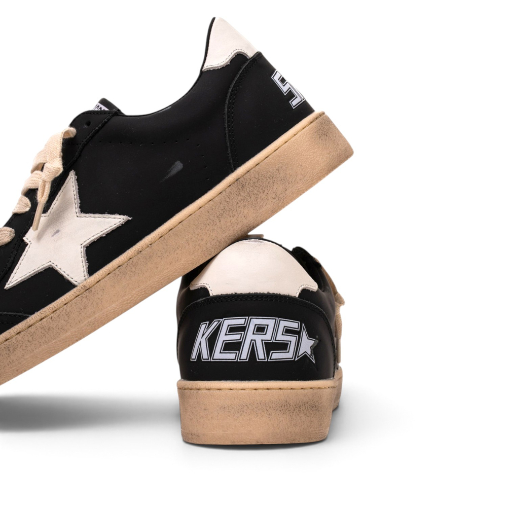 Men's Golden Goose Ball Star in Black Nappa with White Leather Star and Heel Tab