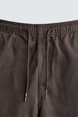 ZARA ШОРТЫ RELAXED FIT С ЭФФЕКТОМ ПОТЕРТОСТИ, КОРИЧНЕВЫЙ