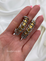Серьги кольца массивные золотистые с серебристыми колечками "проколотые"