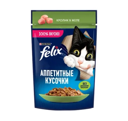 Желе Кролик, 75г влажный корм для кошек Felix