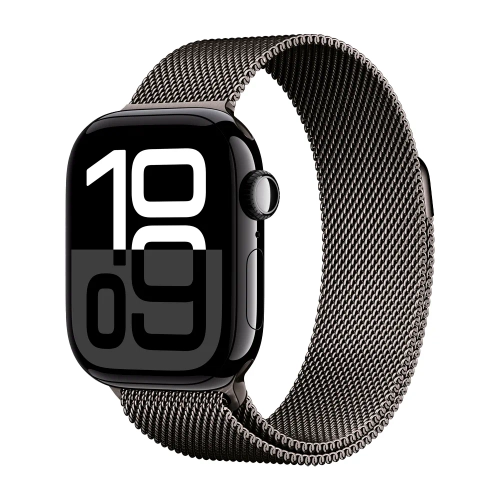 Умные часы Apple Watch Series 10 GPS, 42mm, Jet Black Aluminium Case with Milanese Loop, Slate