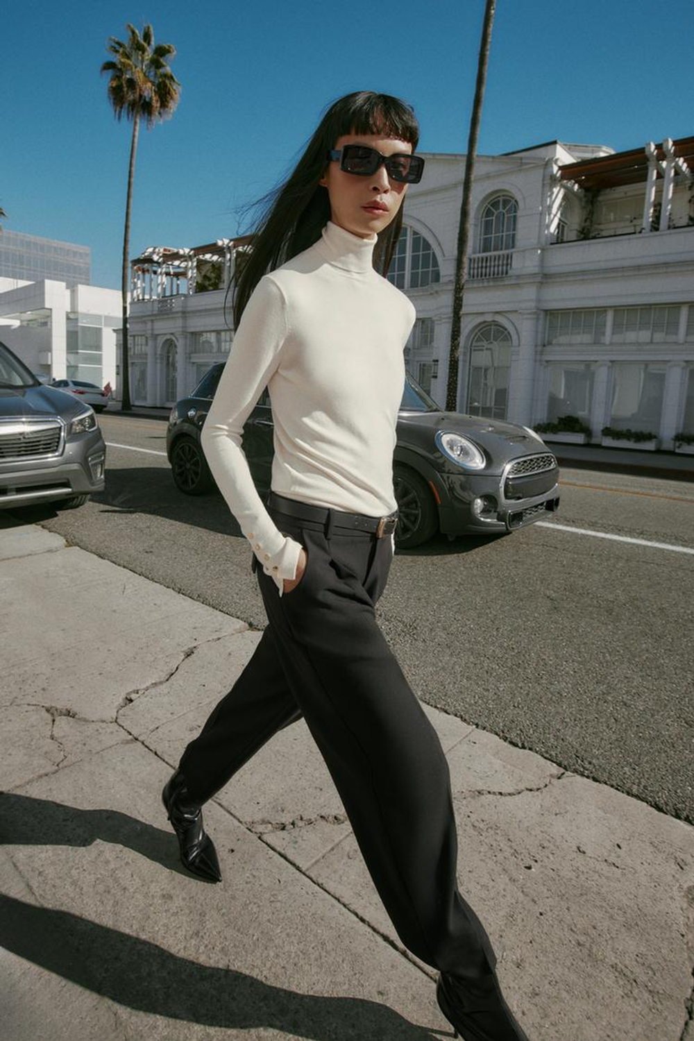 ZARA БАЗОВЫЙ ТРИКОТАЖНЫЙ ДЖЕМПЕР С ВЫСОКИМ ВОРОТНИКОМ, ЭКРЮ