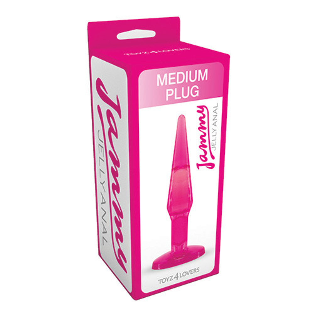 Розовая анальная втулка среднего размера JAMMY JELLY ANAL MEDIUM PLUG PINK - 14 см. (Цвет: розовый)