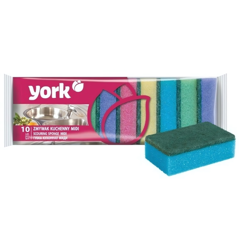 Губки для посуды Миди 10 шт 8х5х2,5см YORK
