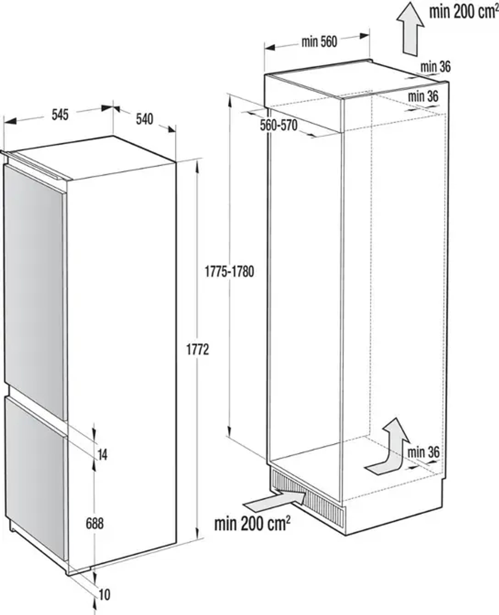 Встраиваемый двухкамерный холодильник Gorenje RKI2181E1