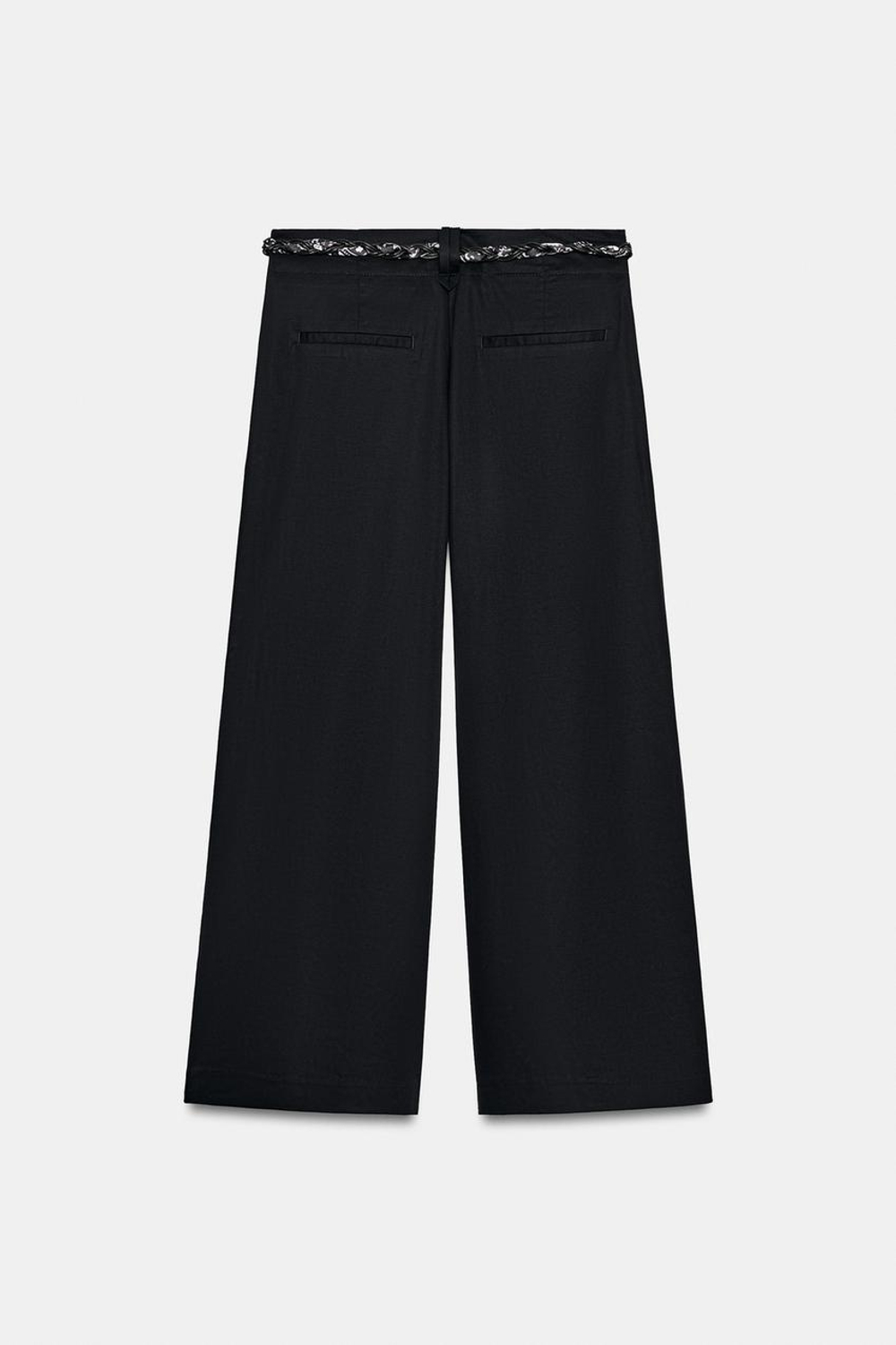ZARA БРЮКИ ИЗ ПОПЛИНА С ПОЯСОМ-ПЛАТКОМ, МОРСКОЙ СИНИЙ