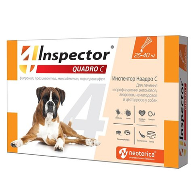 Капли от блох, клещей, глистов и гельминтов Neoterica Inspector(Инспектор) Quadro С Капли для собак 25-40 кг, 1 пипетка