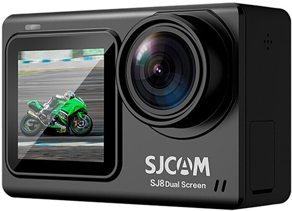 Экшн камера SJCam SJ8 Dual Screen черная с креплением, цифровым стабилизатором, водонепроницаемая 4K Ultra HD на шлем, голову, грудь, велосипед