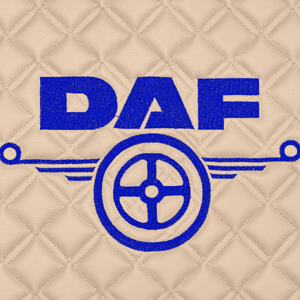 Ковры Daf XF-106 (механика) (экокожа, бежевый, бежевый кант, синяя вышивка)