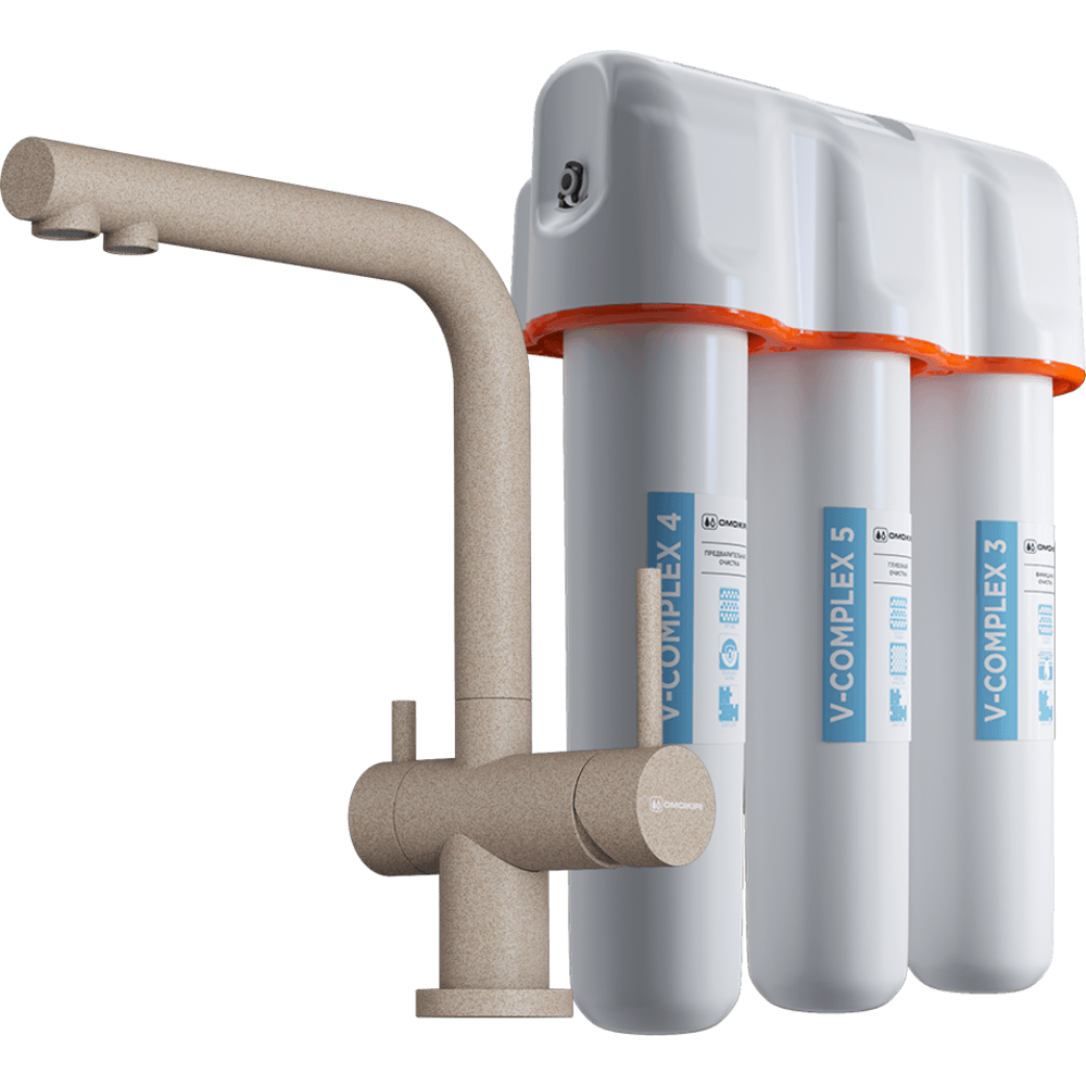 Смеситель для кухни Omoikiri Nagano-SA-P + Pure Drop Lite, бежевый