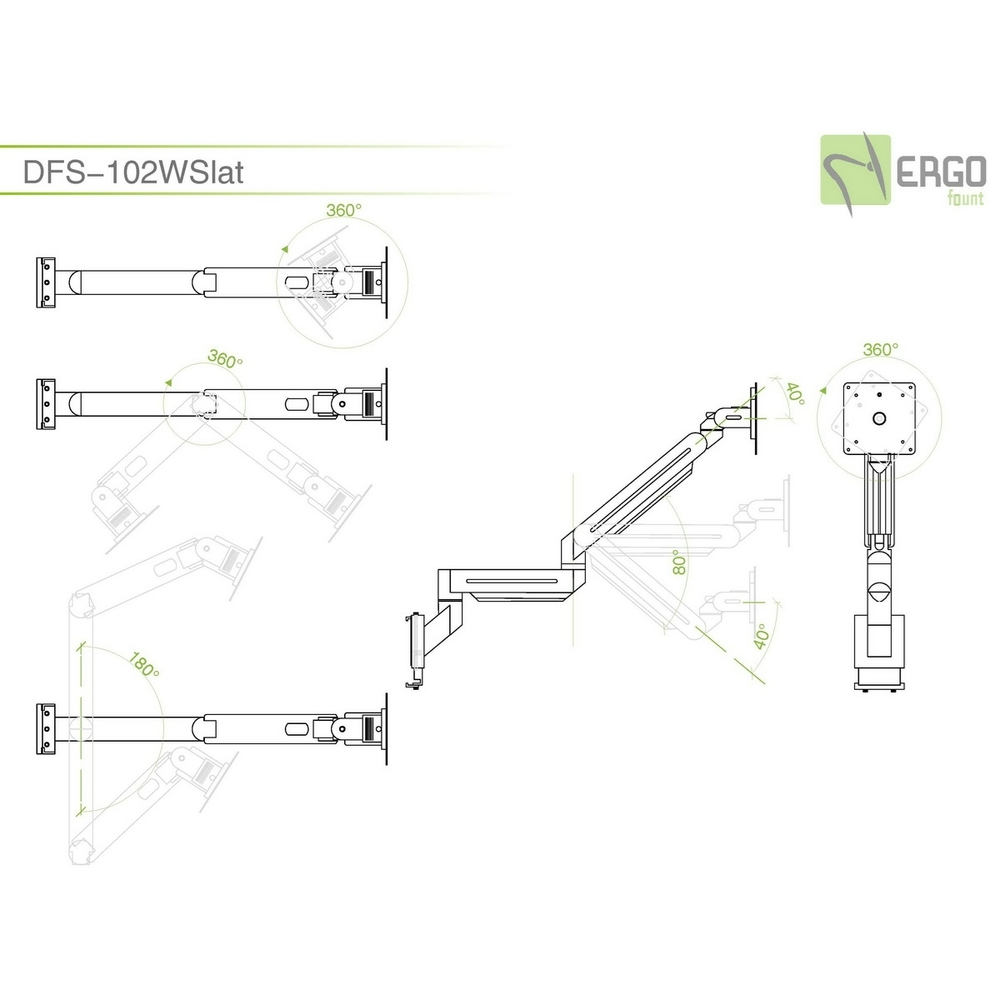 ErgoFount DFS-102WSlat Крепление на перегородку для монитора диагональю до 24'' с двухколенным вылетом и газово-пружинным амортизатором. Цвет - серебристый