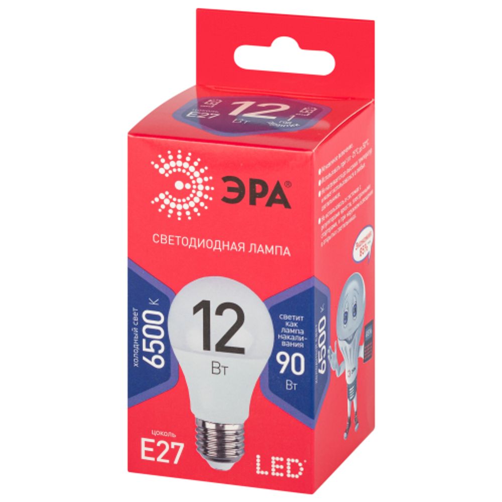 Лампа светодиодная ЭРА RED LINE LED A60-12W-865-E27 R 12Вт груша холодный дневной свет Е27 | Лампы cветодиодные Груша (A)