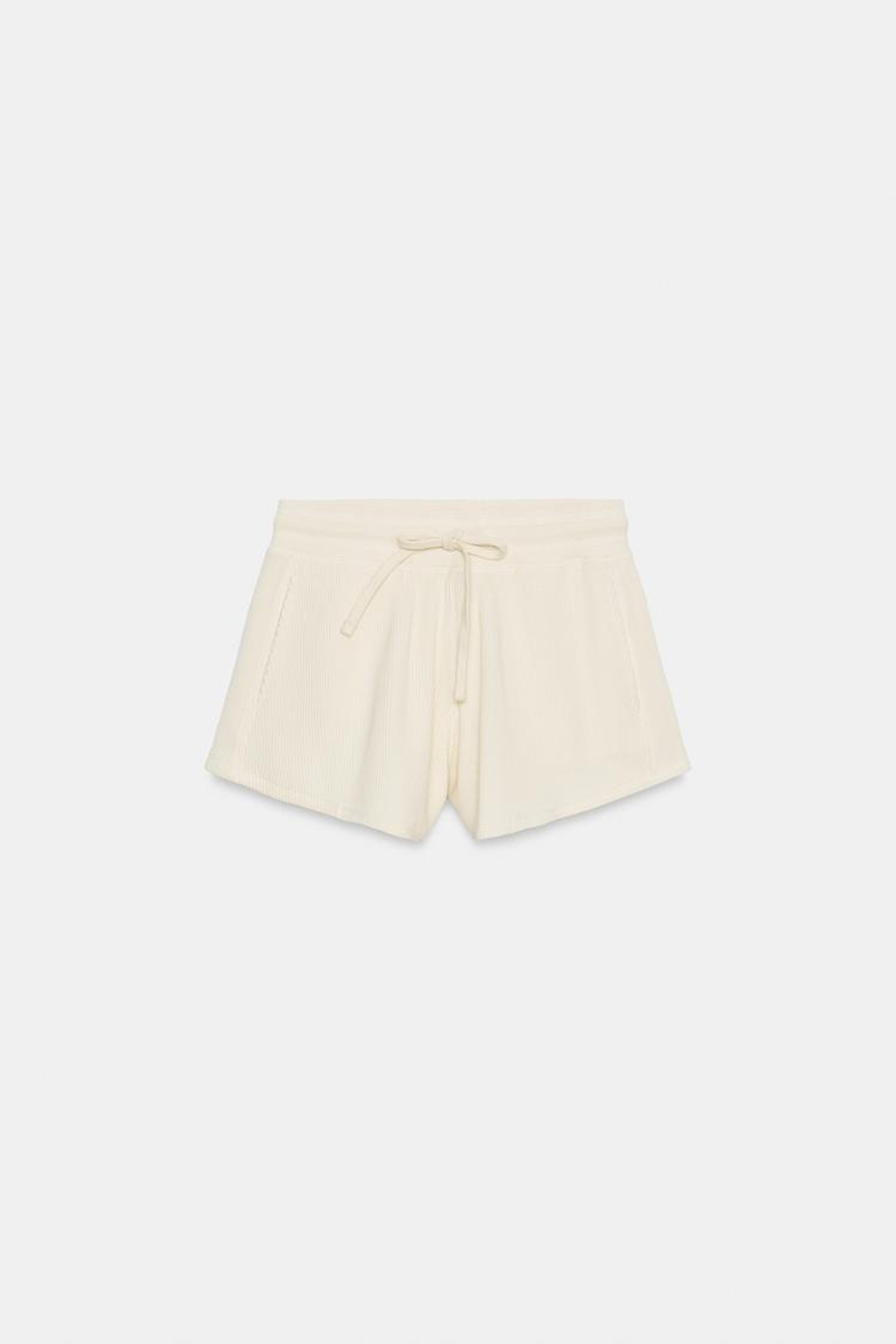 ZARA ШОРТЫ ИЗ ХЛОПКОВОГО РИФЛЕНОГО ТРИКОТАЖА, ЭКРЮ