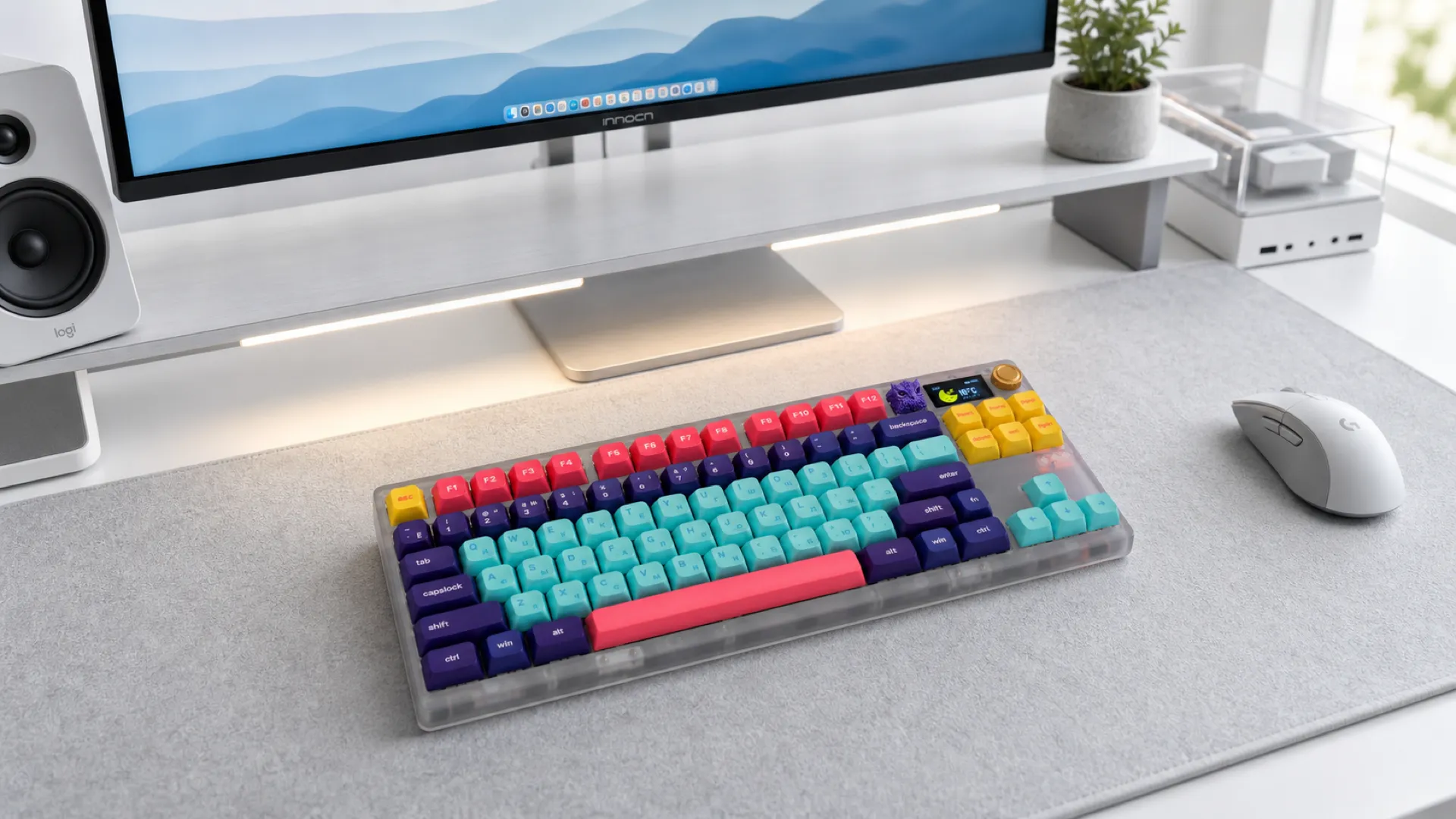 Кастомная клавиатура Zoom TKL Dyna FC на светлом современном рабочем месте