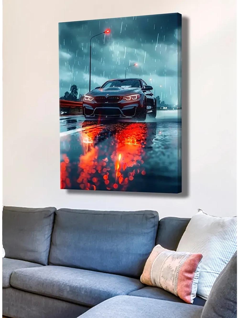 Картина BMW под дождём интерьерная 30х40см 1шт.