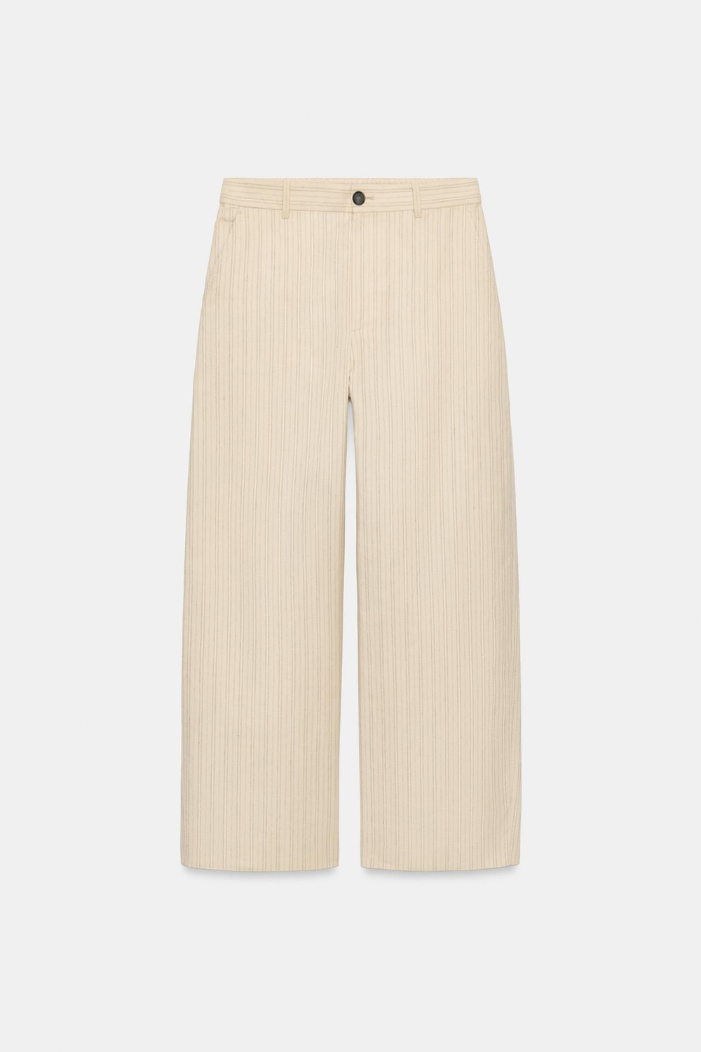 ZARA БРЮКИ В ПОЛОСКУ ИЗ ЛЬНА — ZW COLLECTION, ЭКРЮ/ЧЕРНЫЙ