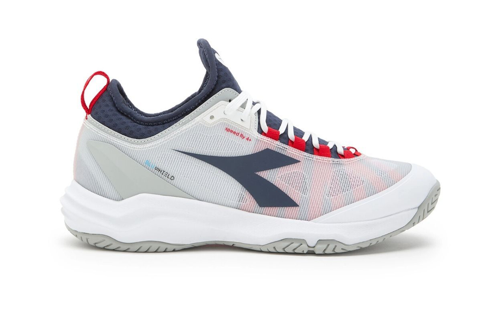 Мужские теннисные кроссовки Diadora Speed Blushield Fly 4 + AG - white/blue corsair/fiery red