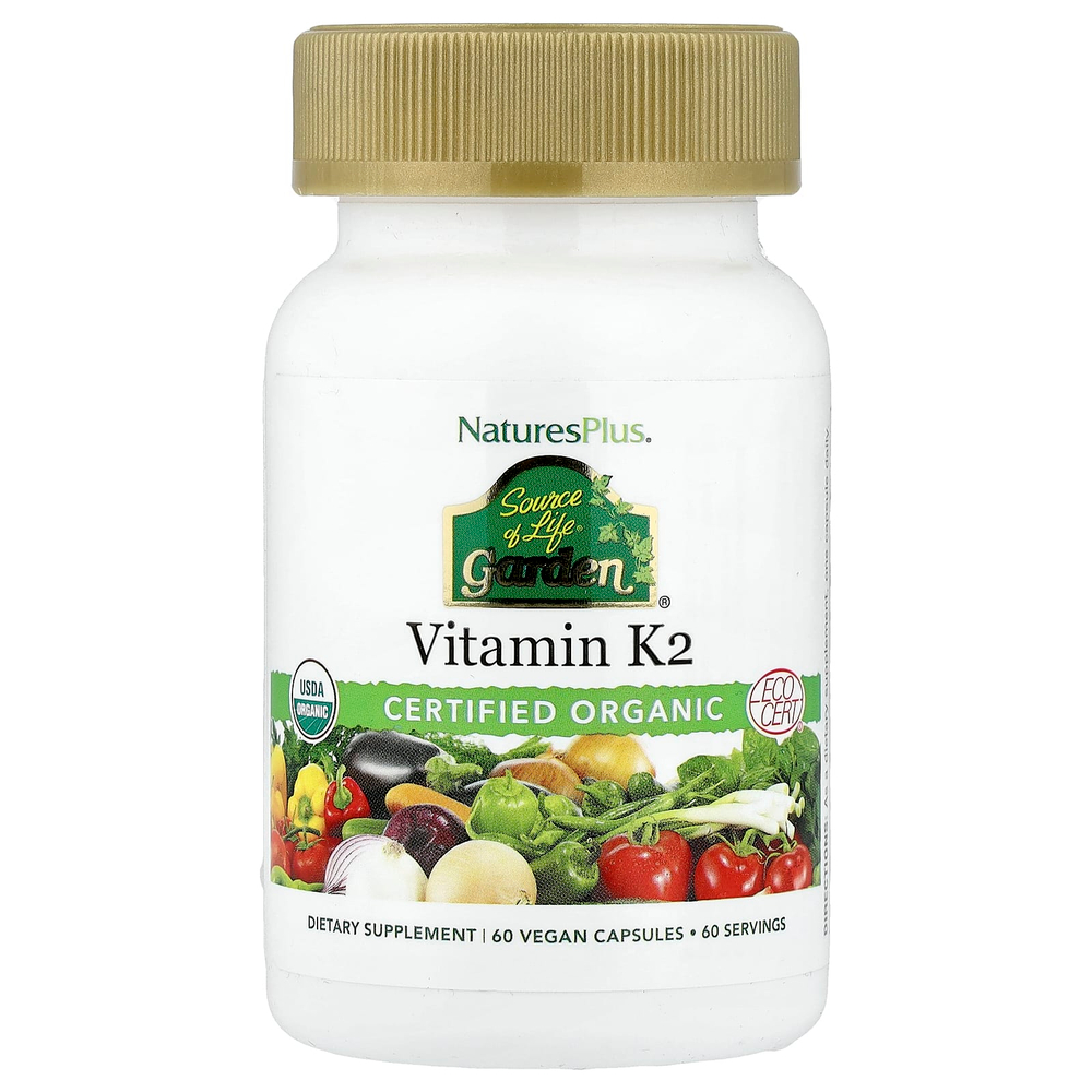 NaturesPlus, Source of Life® Garden, витамин K2, 60 веганских капсул