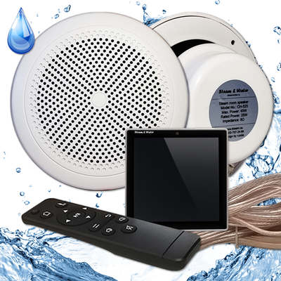 Комплект влагостойкой акустической системы для бани, сауны и хамама Steam&water SW2-Black SENSOR