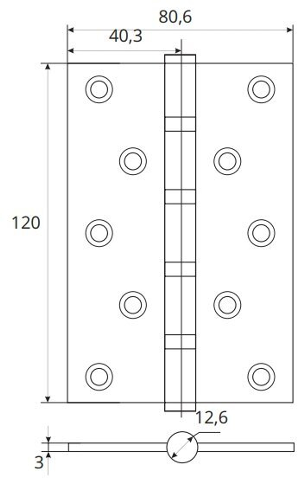 ПЕТЛЯ 120X80X3MM МАТ.ЛАТУНЬ HG 120*80*3.0-4BB GM(GM) 2ШТ