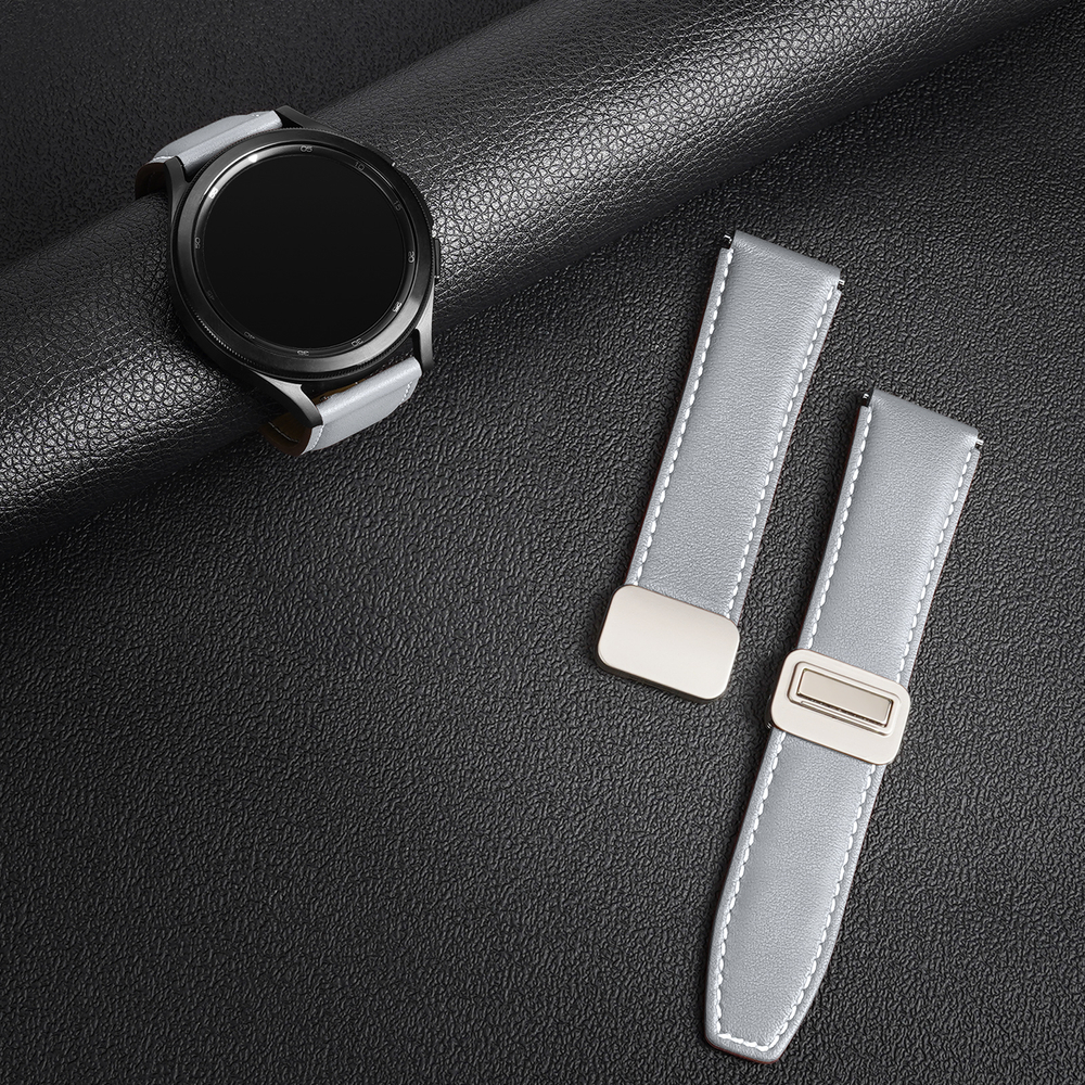 Ремешок из натуральной кожи серого цвета от Dux Ducis для смарт часов Samsung Galaxy Watch 3, 4, 5, 6 и 7 (размер крепления 20мм), серия YA Series