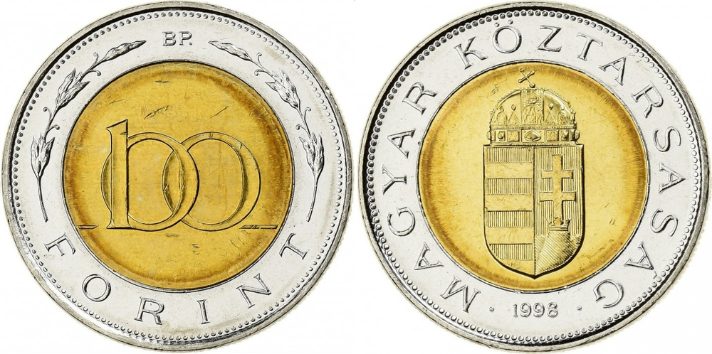 Венгрия 100 форинтов, 1998 Герб XF